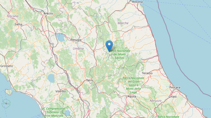 Epicentro Terremoto di magnitudo ML 2.1 del 12-01-2023 ore 19:17:49 (Italia) in zona: 6 km S Monte Cavallo (MC)