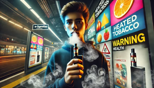 Giovane che fuma una sigaretta elettronica (fonte DALL-E)